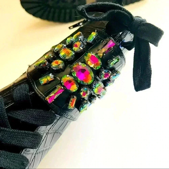 RARE NWT Kurt Geiger London Stoop Rainbow Crystal Oil Spill Leather Combat Boots - Picture 14 of 15